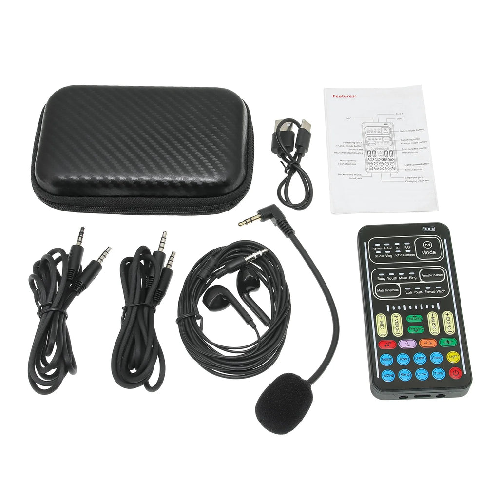 New I9 Mini Voice Changer Live Sound Card  + Headphones + Microphone Audio 8 Sound Effect Machine Equipment Voice Card for Phone