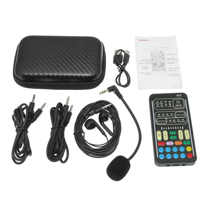 New I9 Mini Voice Changer Live Sound Card  + Headphones + Microphone Audio 8 Sound Effect Machine Equipment Voice Card for Phone