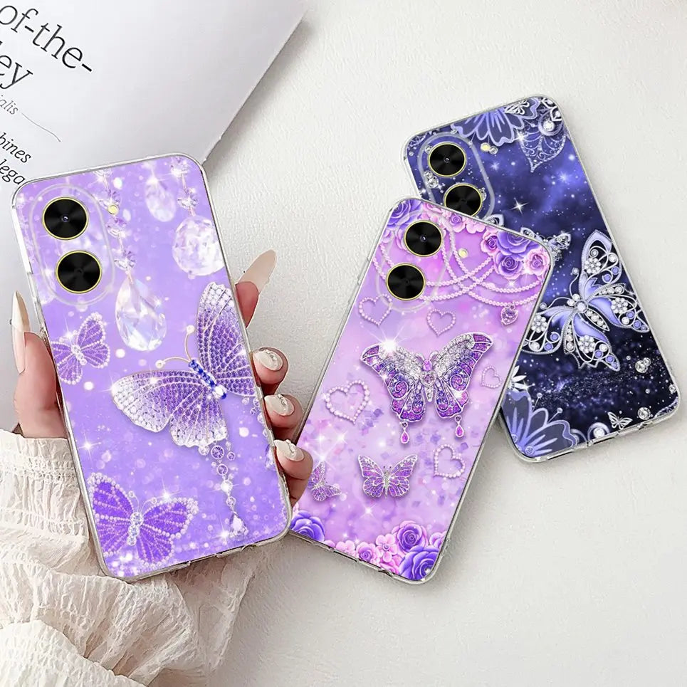 For Cover Xiaomi Redmi A5 4G / Poco C71 Phone Case Colorful Flower Butterfly Love Heart Lxuru Women Fashion Soft Clear Silicone