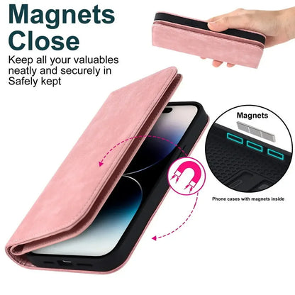 For iPhone 12 13 14 15 Pro Max 14 Plus 13Mini Flip Leather Wallet Card Slot MagSafe Charging Case Cover