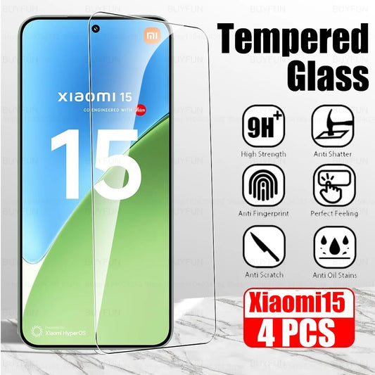 4Pcs Tempered Glass For Xiaomi 15 Cover Screen Protector Xiaomi Mi 15 Fingerprint Unlock Glass Xiaomi15 5G Global Case Friendly