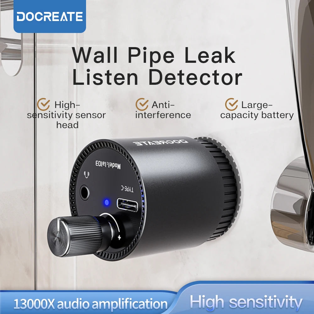 Water Mains Leak Detector Underground Pipe Leak Monitor Portable Type-C Leak Detector kit with Headphones for Indoor and Outdoor