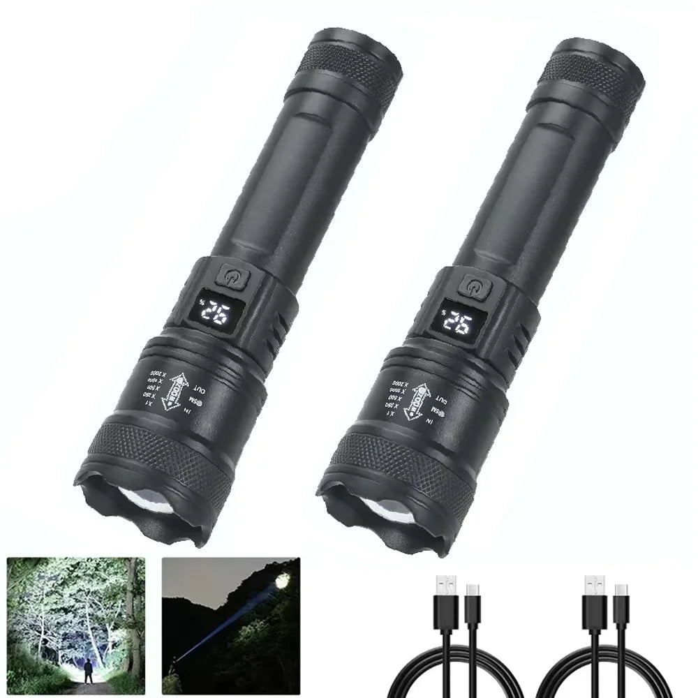 6000000LM LED Flashlight Rechargeable High Power Military Tactical Flashlight Telescopic Zoom Torch Lamp Outdoor Camping Lantern
