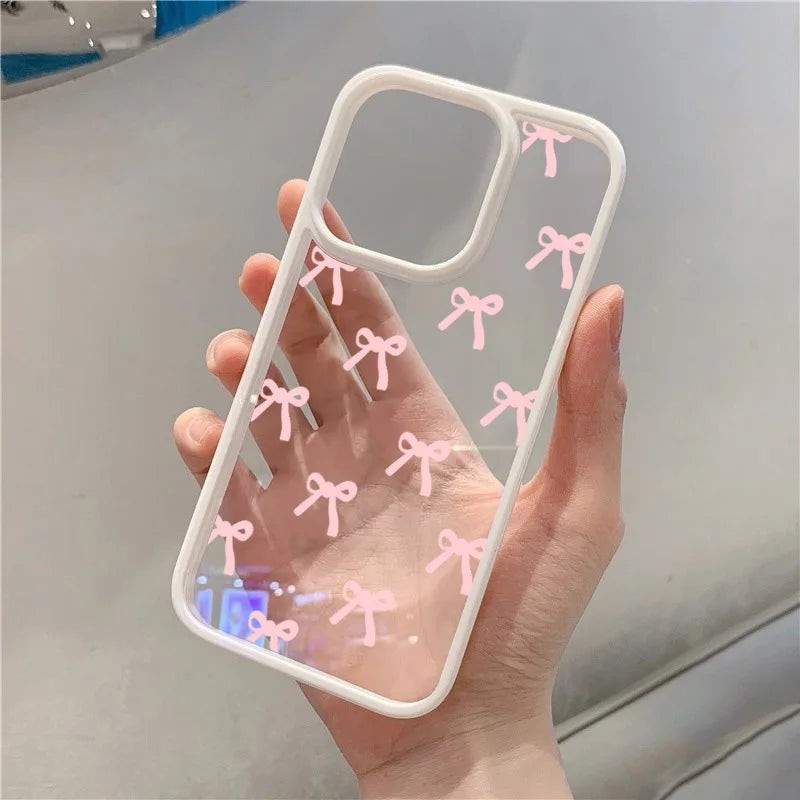Fashionable Red Pink Bow Phone Case For IPhone 16 15 Pro Max Plus 14 13 12 11 Pro Max XR X XS Max 7 8 Plus SE Clear Cover Case