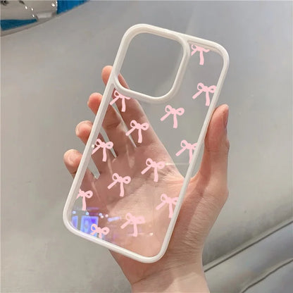 Fashionable Red Pink Bow Phone Case For IPhone 16 15 Pro Max Plus 14 13 12 11 Pro Max XR X XS Max 7 8 Plus SE Clear Cover Case