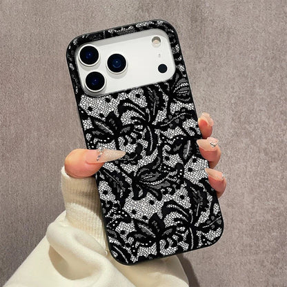 Black Lace Pattern Mobile Phone Case For iPhone 17 Air 16 15 14 13 12 11 17 Pro Max 15 Plus 14 Pro Cartoon Soft Cover