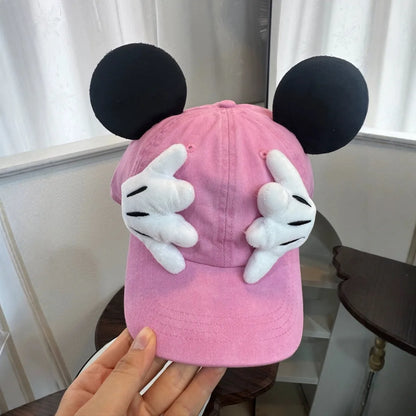 Cute Cartoon Mouse Ear Baseball Caps Adjustable Snapback Hat Outdoor Sports Travel Sun Hat with Curved Brim for Adult Teens