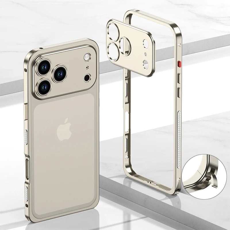 Luxury Metal Alloy Lens Protect Frame Phone Case For iPhone 17 Air 16 15 14 13 12 Pro Max Plus Silicone Lining Shockproof Bumper