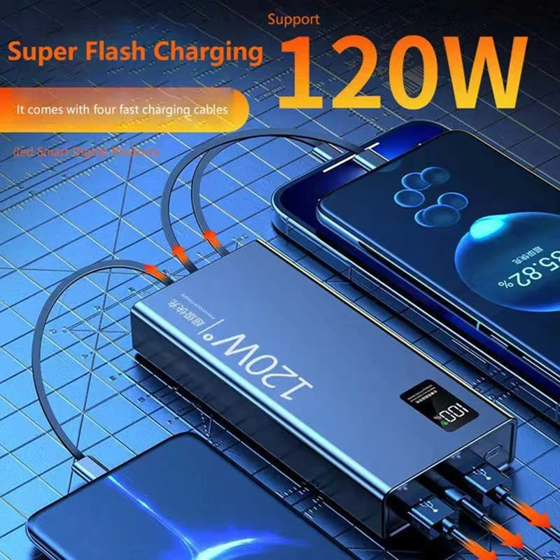 Lenovo 4-in-1 Power Bank 120W 500000mAh High Capacity With Cables Super Fast Charging Portable Charger For iPhone Samsung 2026