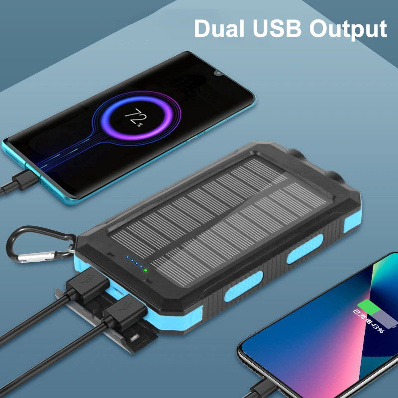 Solar Power Bank 200000mAh Waterproof Portable Solar Panel Powerbank External Battery Charger Powerbank with LED Camping Light
