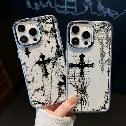 Luxury Dark Gothic Cross Mark Phone Case For iPhone 17 16e 16 15 14 13 12 11 mini Pro Max X XR XSMAX 8 7 Air Plus Soft Cover