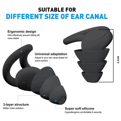 Soft Reusable 3 Layer Silicone Ear Plugs Noise Cancelling Sleep Ear Buds for Hearing Protection Comfortable Fit for Noise