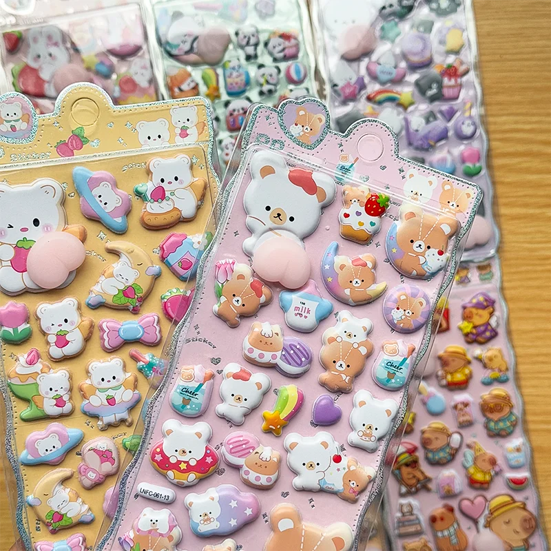 2sheets Cartoon Sticker 3D PVC Hollow Puffy Squishy Rabbit Capybara Bear For Phone Case Laptop Decoration Journal DIY Collage