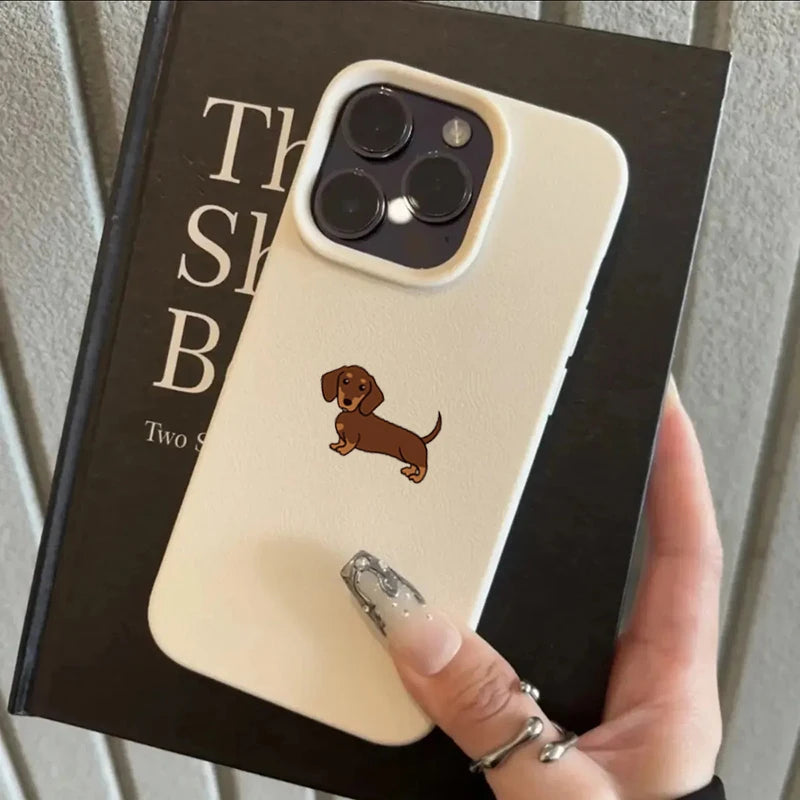 Phone Case For iPhone 11 12 13 14 15 16 17 Pro Max XS X XR 16E 16 Plus 17 Air Minimalist Brown Dachshund Pattern Soft TPU Cover