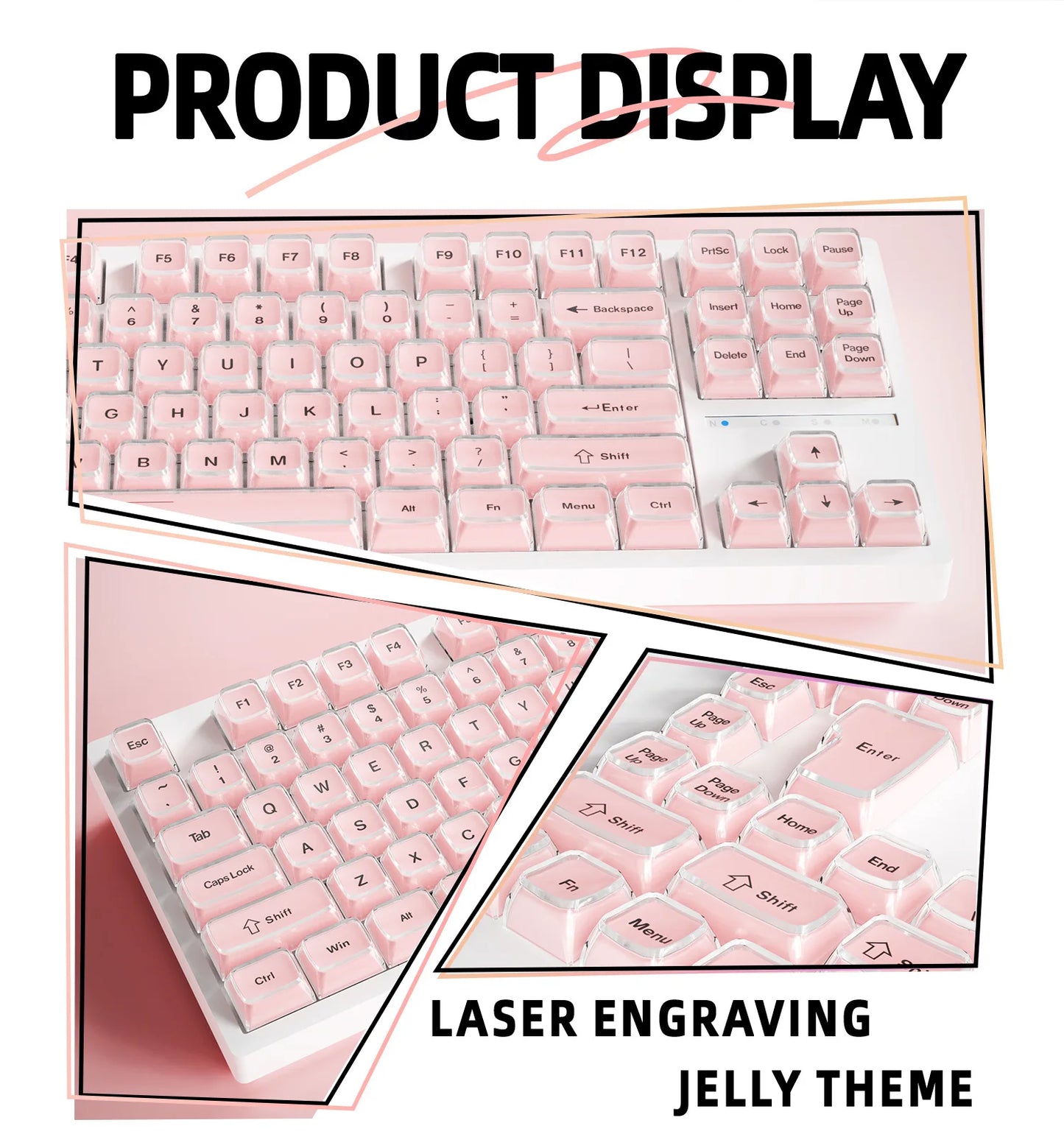 Crystal Jelly Side Front Printed Keycaps for Mechanical Keyboard 60 75 80 100 Layout Key Caps Korean Japanese Русский Arabic