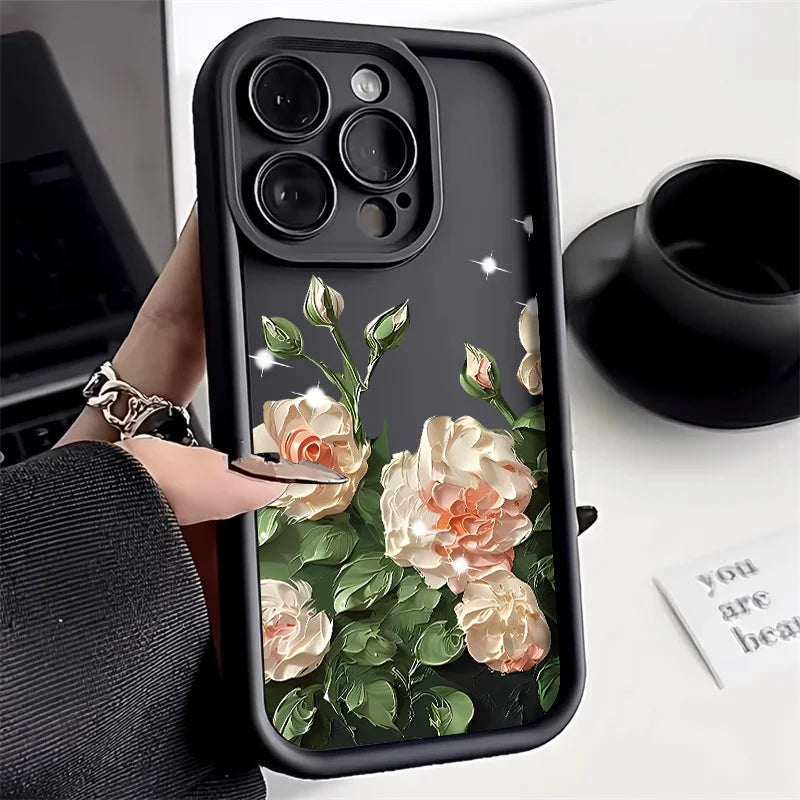 Flower Phone Case For iPhone 11 Case iPhone 15 12 13 14 Pro Max X XR XS Max 7 8 15 Plus SE 2020 2022 Shockproof Soft Matte Cover