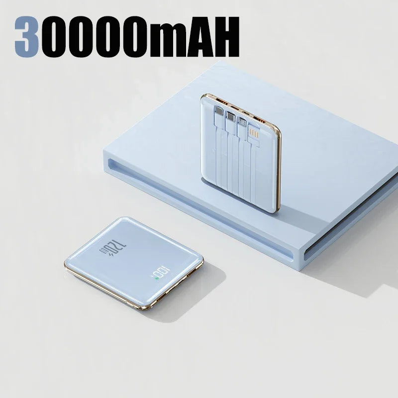 Lenovo 500000mAh Mini Power Bank Large Capacity Super Fast Charging External Battery Built-in 4 Cable For IPhone
