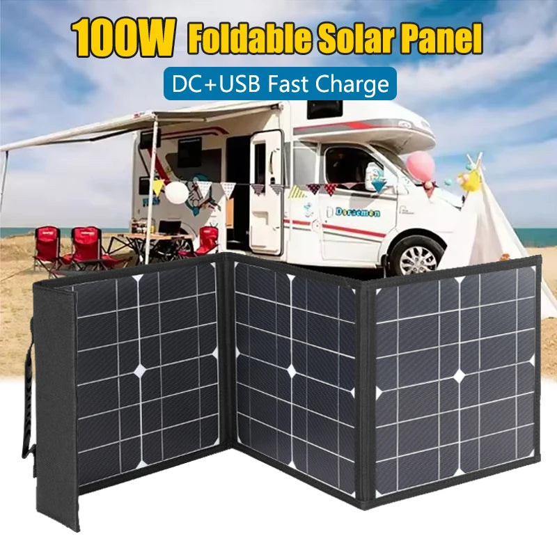 100W Foldable Solar Panel DC+USB Fast Charging 18V Solar Cell Folding Bag Power Bank Outdoor for Mobile Phone Camping Hiking