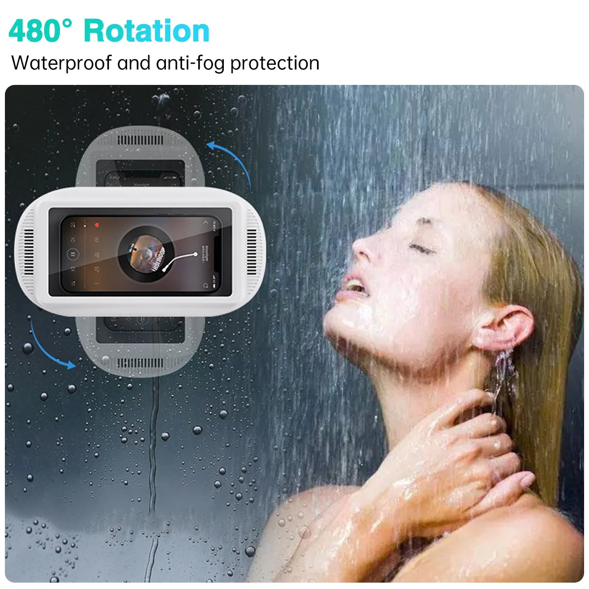 Upgraded Shower Phone Holder Waterproof with Speaker Hole Screentouch Shower Phone Stand Case Mount for Bathroom Bathtub Kitchen