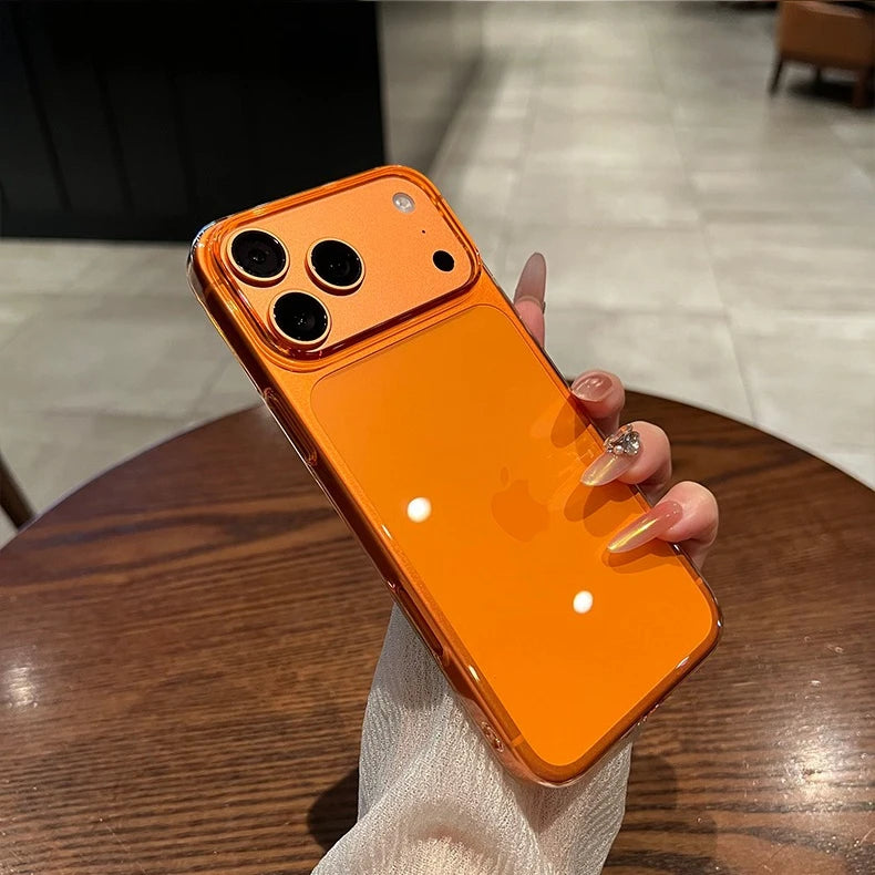 17 ProMax Ultra Thin Transparent Orange Phone Case For iPhone Air 16 15 14 13 12 Pro Max Plus Acrylic PC Slim Plating Hard Cover