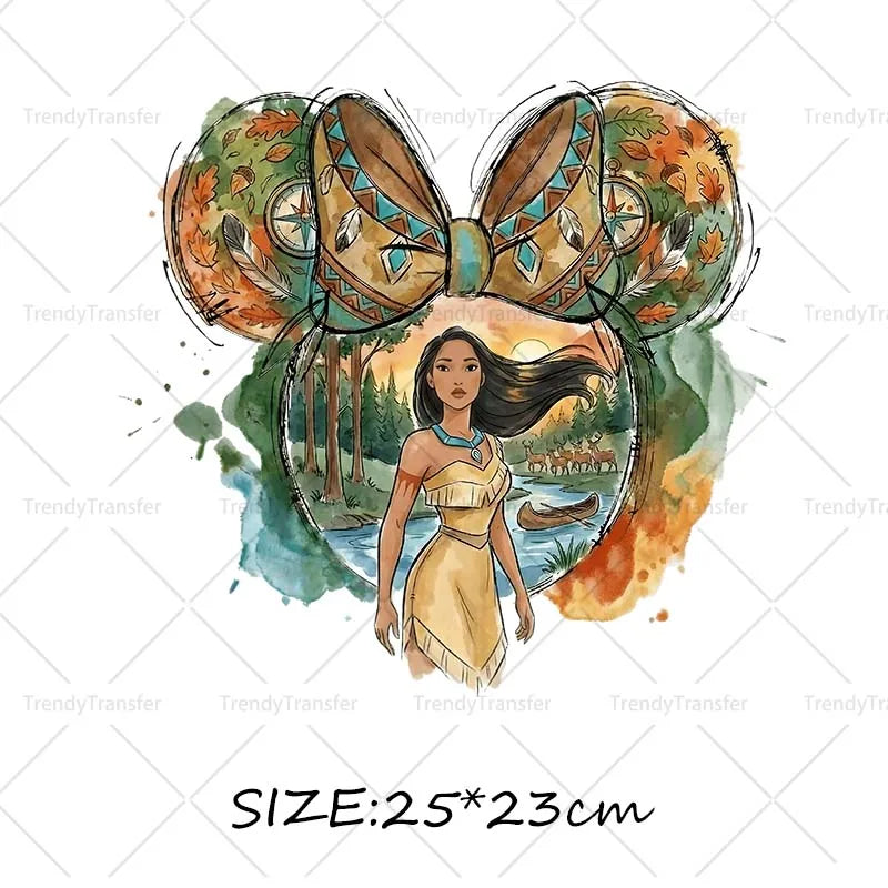 Mouse Head Princess Iron on Transfers for Clothes Heat Press Stickers Thermal Patches on Tees