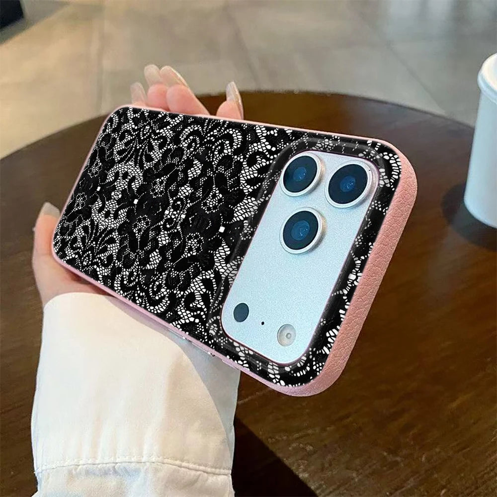 Black Lace Pattern Mobile Phone Case For iPhone 17 Air 16 15 14 13 12 11 17 Pro Max 15 Plus 14 Pro Cartoon Soft Cover