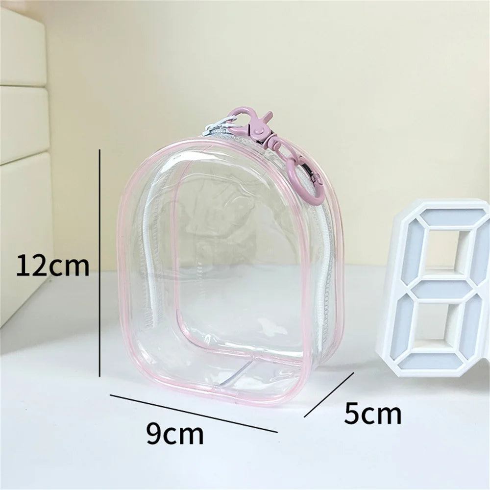 12cm PVC Transparent Storage Bag with Keychain Multicolor Cartoon Doll Display Box Dustproof Case Earphones Gift Organizer Bags