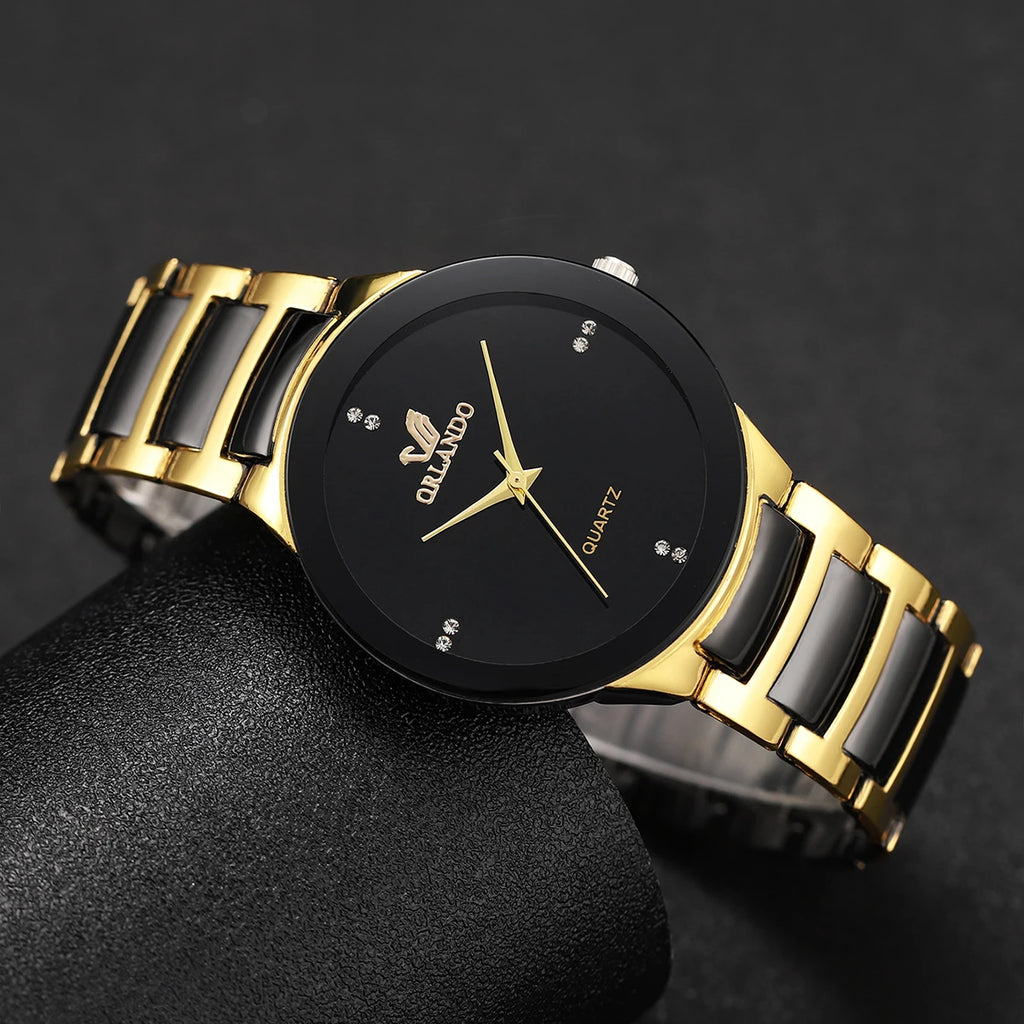 1/3PCS Men Business Watches Fashion Black Steel Band Male Analog Quartz Watch