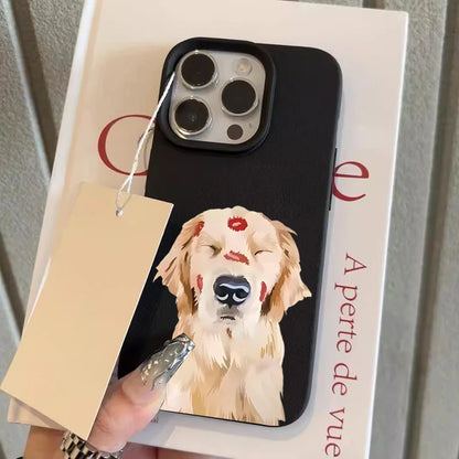 Cute Golden Retriever Red Lip Print Phone Case For iPhone 17 16 15 14 13 12 11 Pro Max X XS XR Plus Air Shockproof Bumper Cover