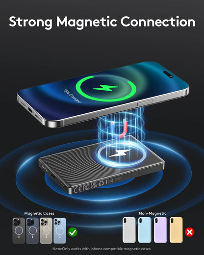 10000mAh Magnetic Power Bank,15W Wireless & 20W Fast Charger,10N Strong Magnet for iPhone, USB-C/A Output, Portable Battery Pack