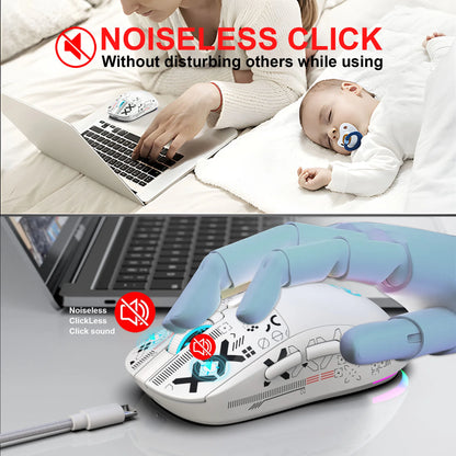 T90 Wireless Bluetooth Mouse RGB (BT1/BT2+ USB) 2.4GHz Rechargeable Silent Bluetooth Wireless Mouse with Type C Adapter