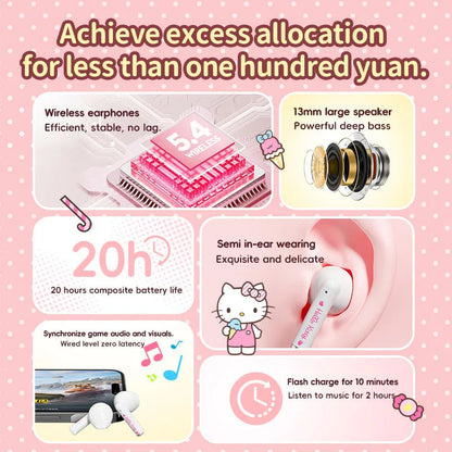 EBL19 Tws Wireless Bluetooth Headset Transparent Case Cute Hello Kitty Design Stereo Sound Earphones for All Smartphones