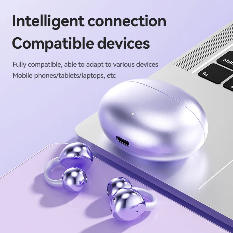 Fone Bluetooth Headset 5.3 Wireless Bone Conduction Headphones Clip Ear Music Noise Canceling HD Call Sports Gaming Earphone