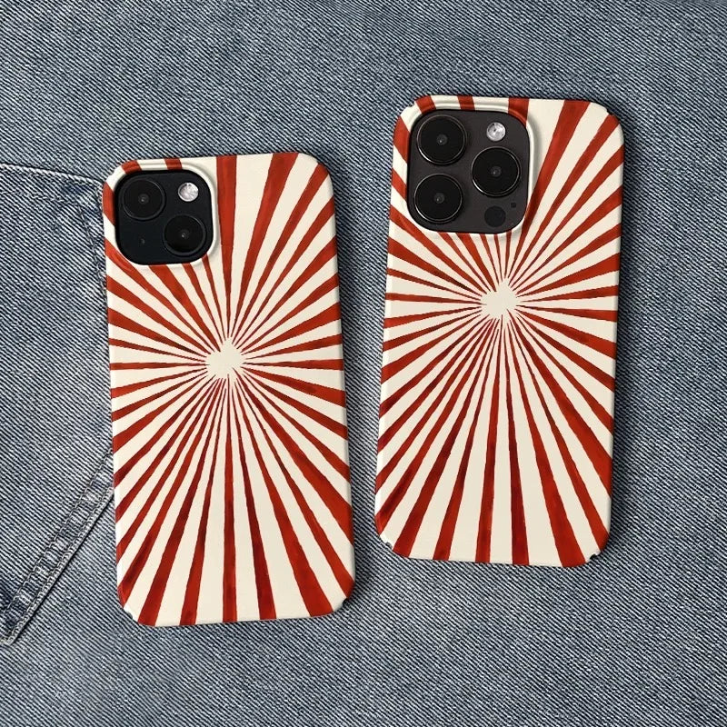 Korean Red Irregular Radiation Phone Case for IPHONE 17 Air 16E 15 PROMAX 14 Plus 13 12 MINI 11 16Plus XR Acrylic Phone Cover