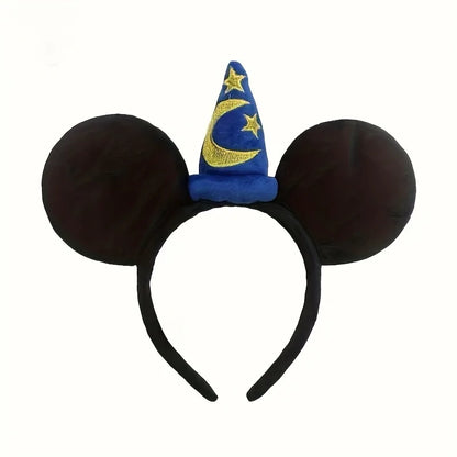 1pc Minnie Mouse Ear Hairband Blue Star Crescent Rod Soft Polyester Headpiece Girls Princess Party Birthday Creative Gift