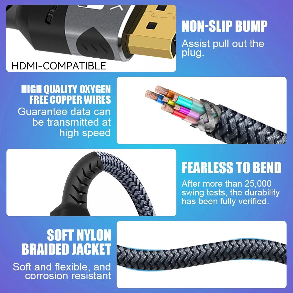 8K HDMI-Compatible Cable 4K@120Hz 8K@60Hz HDMI 2.1 Cable 48Gbps Adapter For RTX 3080 eARC HDR Video Cable PC Laptop TV box PS5