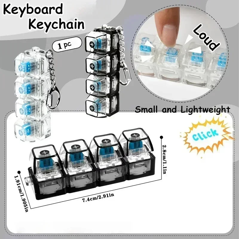 LED Light-Up Keychain Keyboard Clickable Button Fidget Toy for Stress Anxiety Relief Portable Desk Accessory Office Decor Gift
