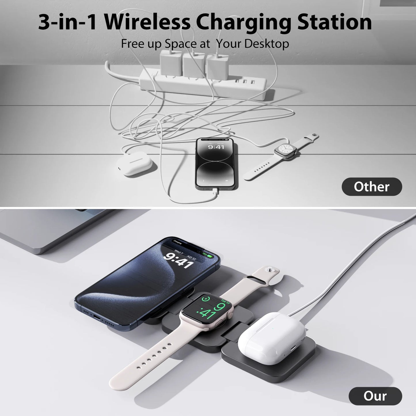 KUXIU X55 Magsafe Wireless Charging Station for iPhone 17 16 15 14 13 12 Pro/Max,5W for iWatch, AirPods,Foldable Phone Hold