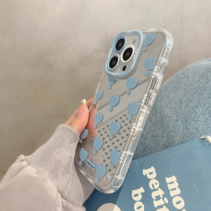 Simple Blue Love Bow Mirror Phone Case For iPhone 16 15 14 13 12 11 Pro Max XR XS MAX 7 8 PLUS MINI Y2K Shockproof Cover