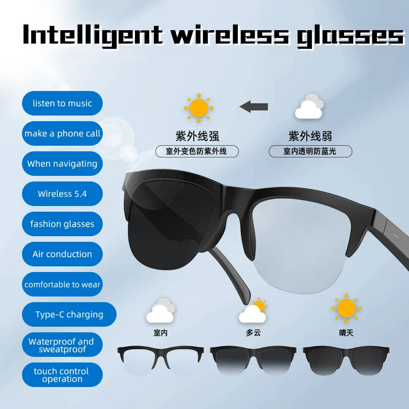 2026 New Smart Sunglasses Glasses Bluetooth Call Outdoor Sports Headphones Voice Navigation Photochromic Lens Waterproof Anti-UV