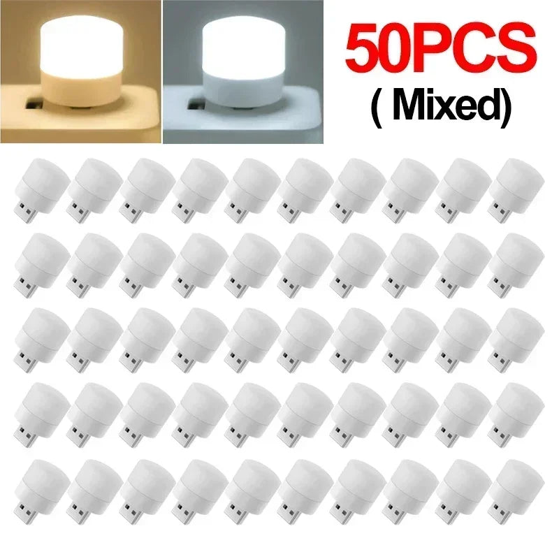 50-1PCS USB Night Light Mini LED Night Light USB Plug Lamp Power Bank Charging USB Book Lights Round Reading Eye Protection Lamp