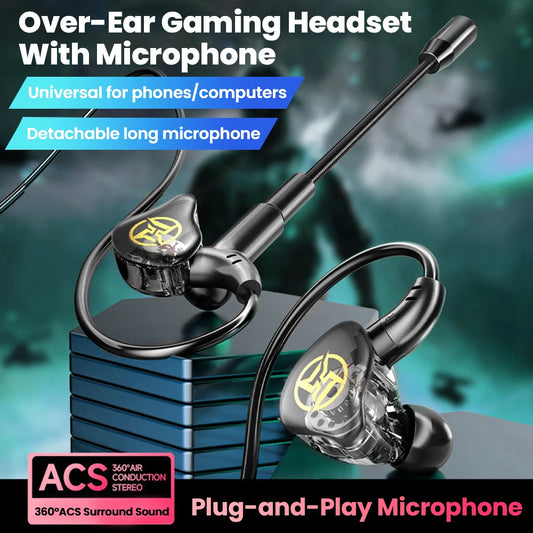 Type C/3.5MM Gaming Earphones Ear Wrap Dual Microphone Sound Recognition Earphones Wired Gaming Earphones