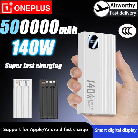OnePlus 140W 500000mAh Power Bank  Super Fast Charging Large Capacity 4 in1 Cables Intelligent Digital Display Light For Phones
