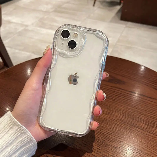 Clear Oval Curly Wave Bumper Phone Case For iPhone 16 15 14 13 12 11 Pro Max XR XS MAX 7 8 PLUS MINI Y2K Soft Silicon Back Cover