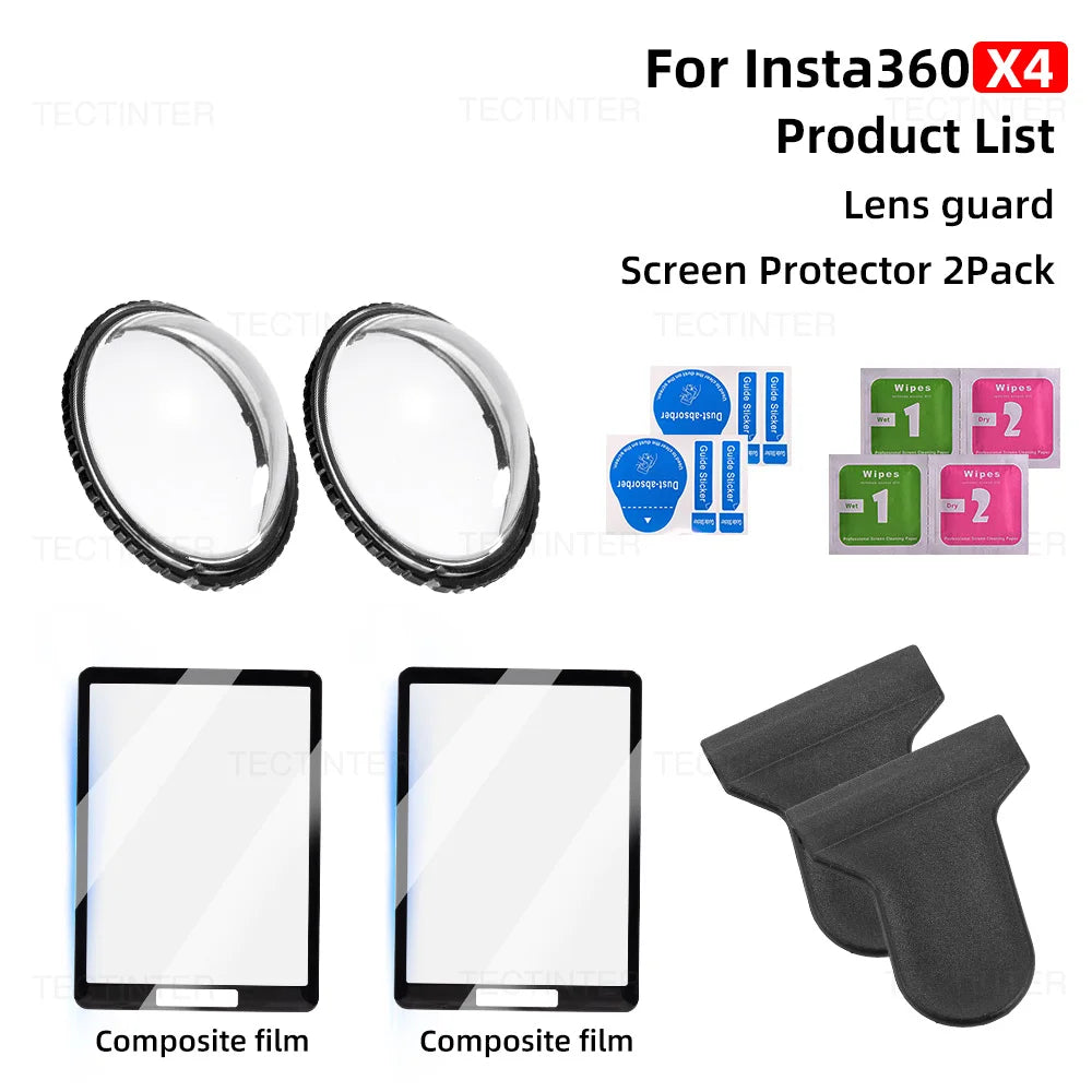 Screen Protector Lens Guard Cap For Insta360 X4 X5 Tempered Glass Film 360°Video Camera Accessories Protective Kit Anti-Scratch