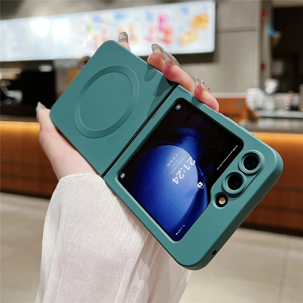 Liquid Silicone Magnetic Case For Samsung Galaxy Z Flip 7 6 5 4 3 Wireless Charging Shockproof Protection Soft Cover For ZFlip6
