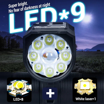 9 LED Bicycle Headlight USB Rechargeable Bike Lamp Super Bright Handlebar Lights Outdoor Waterproof Cycling  Front Light