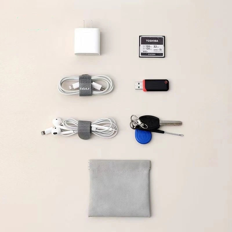 Portable PU Earphones Storage Bag Leather Coin Purse Bag Accessories Memory Card  Mini Key Pouch Female Lipstick Storage Bag