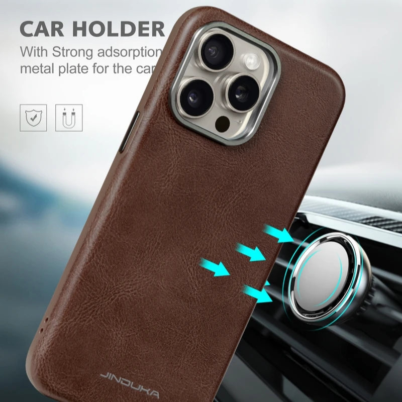 For MagSafe Business Leather Phone Case for iPhone 17 16 15 14 13 Pro Max Plus 17air Magnetic Wireless Charging Shockproof Cover