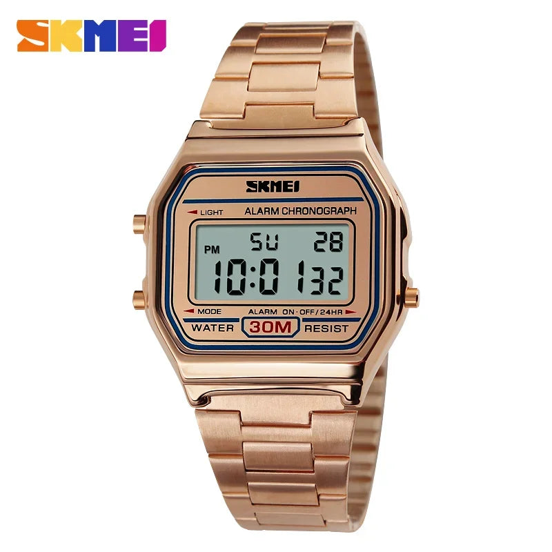 SKMEI 1123 Luxury Retro Digital Sports Watch for Men Stainless Steel Waterproof Mens Wristwatches Steel Clock 1328 Reloj Hombre